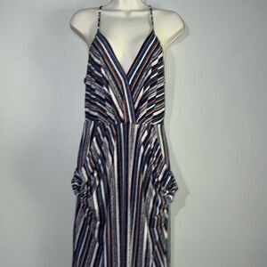 BCBGeneration Womens Striped Midi Dress Halter Slit Blue Stripe size Small